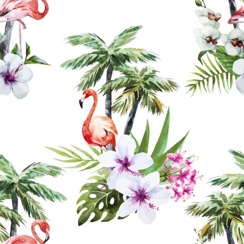 Flamingo Palm Floral Pattern Vector Image