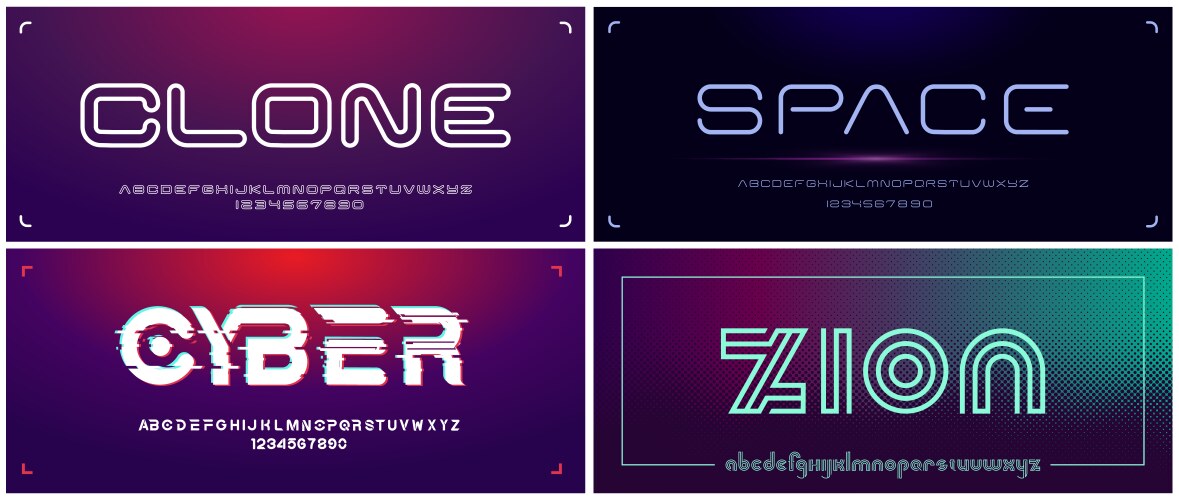 Futuristic Display Font Set - Neon &amp; Tech Vector Image