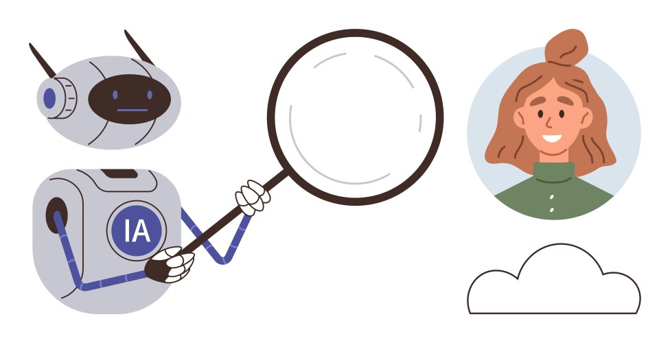 Ai robot analyzing user profile with magnifying vector image