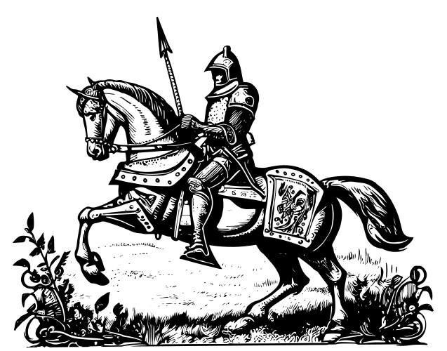 Medieval armed knight riding a horse historical Vector Image