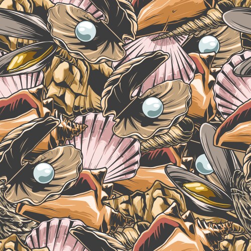 Marine shells monochrome seamless pattern Vector Image
