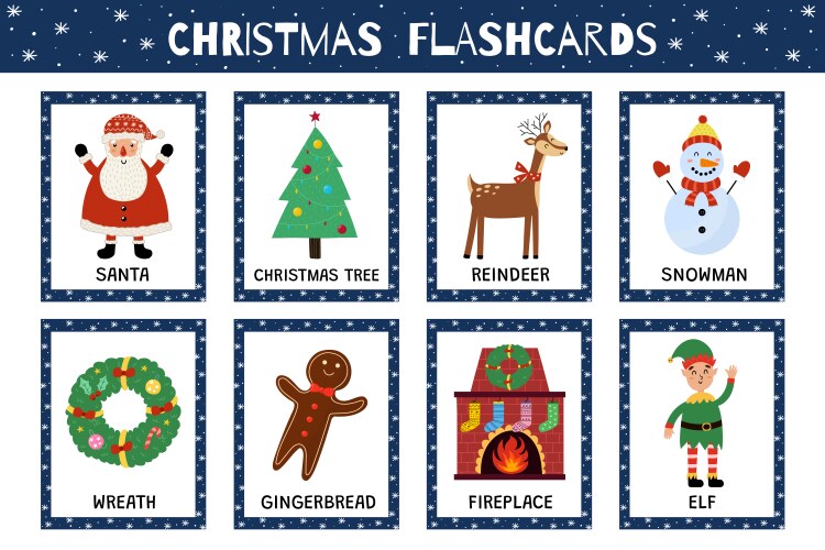 Christmas flashcards collection for kids vector image