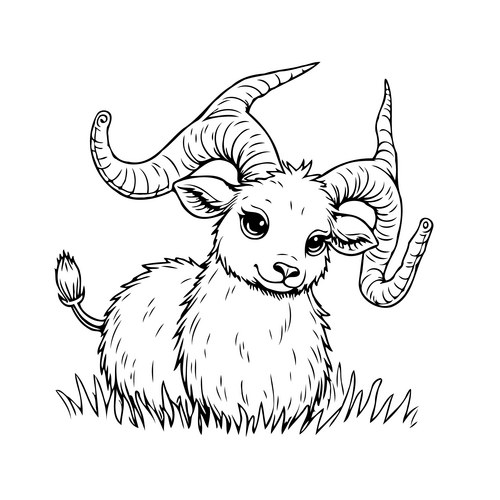Gentle Capricorn in Line Art Vector Image