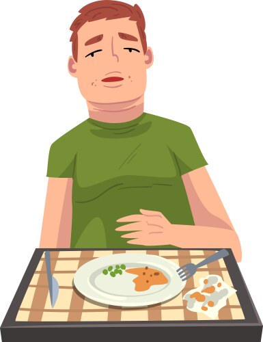 Man with full stomach eating delicious meal vector image