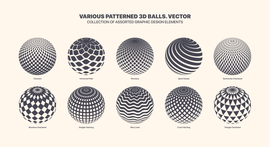 assorted various abstract pattern 3d ball set vector