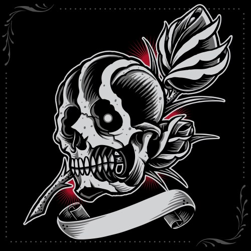 Skull with Rose and Ribbon Vector Image