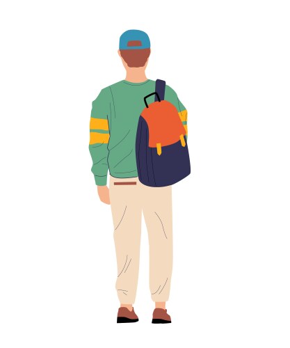 cartoon boy with backpack view from behind vector