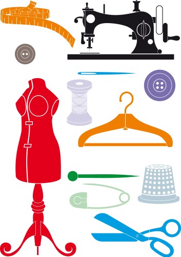 Set of sewing accessories drawings Royalty Free Vector Image