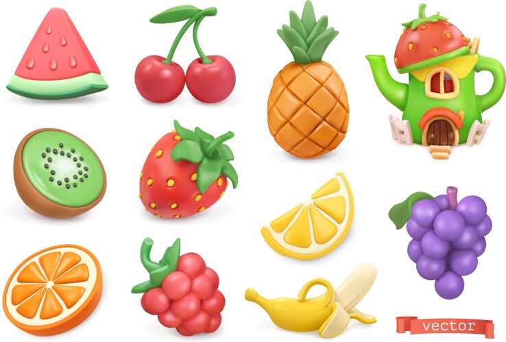 sweet fruits icon set watermelon kiwi orange vector image