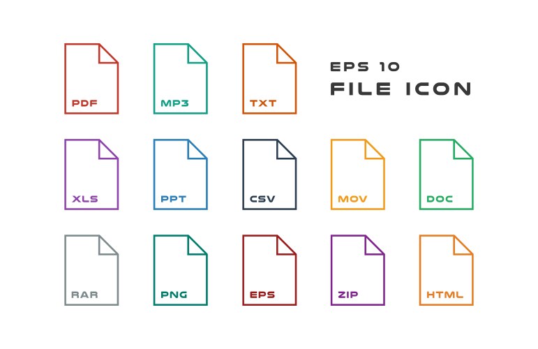 Set of document labels and file formats icons pdf vektorbild