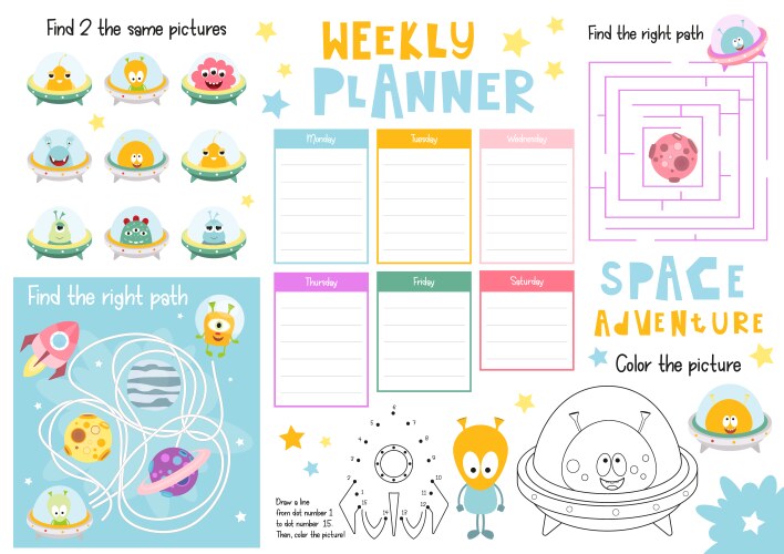 Kids timetable with cute princess weekly planner Vector Image