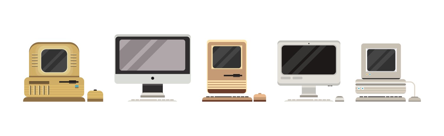 Retro computer and hardware with screen set vector image