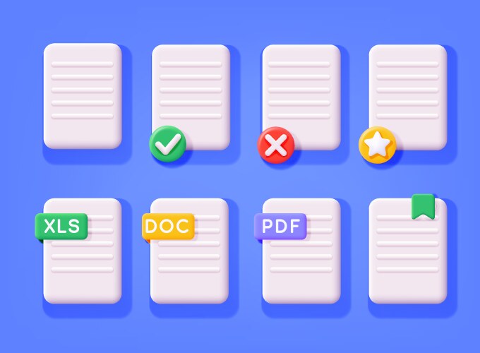 Files 3d big set document file icons doc pdf xls vektorbild