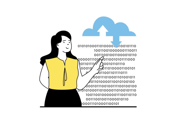 Cloud computing concept with people scene in flat vector image