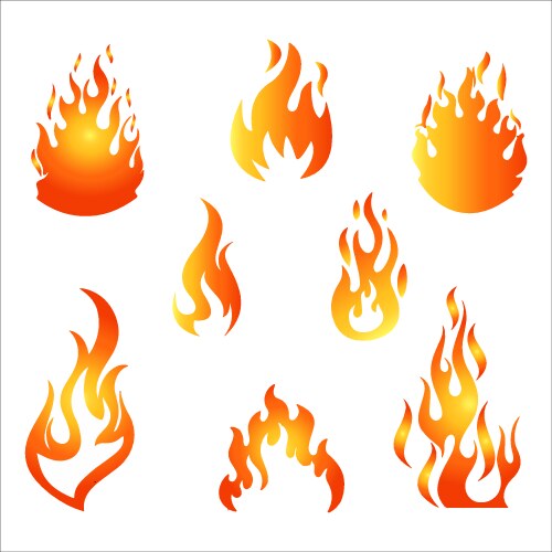 Fire flames set icons Royalty Free Vector Image