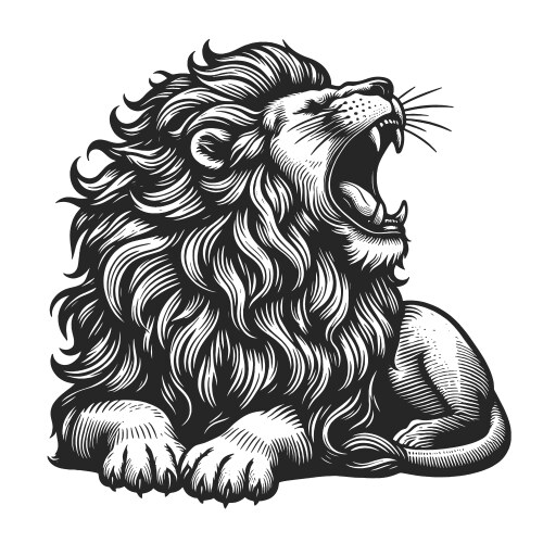 Roaring Lion Sketch - Engraved Art Vector Image