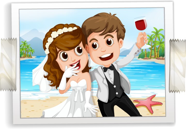 Romantic Wedding Couple Illustration Vector Image