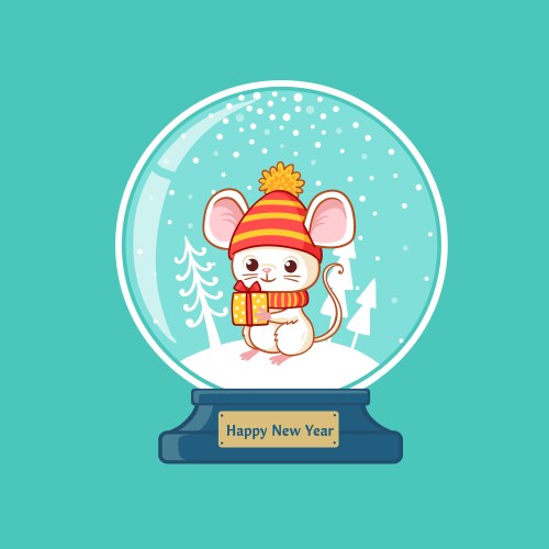 merry christmas glass ball with cute little mouse vector image