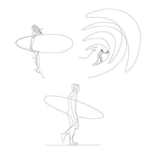 Continuous one line surfer set summer olympic Vector Image
