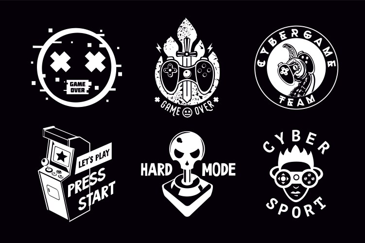 Retro Gamer Emblem Set Vector Image