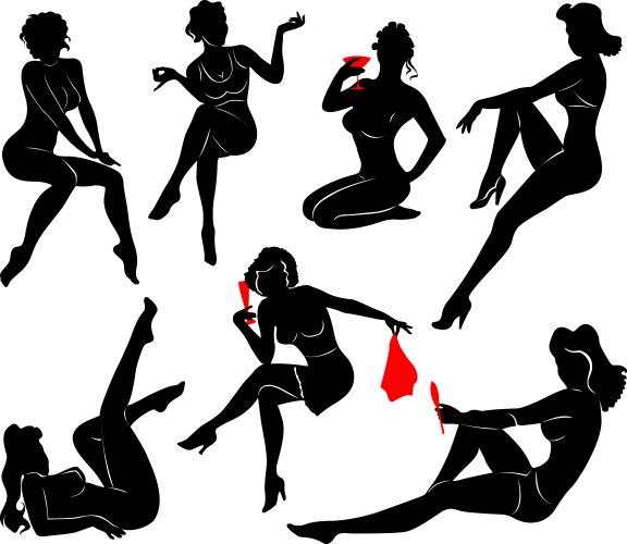 Retro Pin-Up Girl Silhouette Vector Image