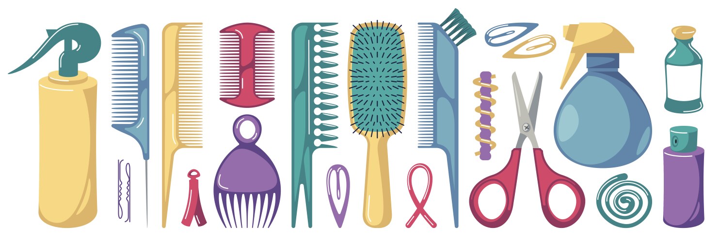 Cartoon comb hairbrush and hair styling tools vector image