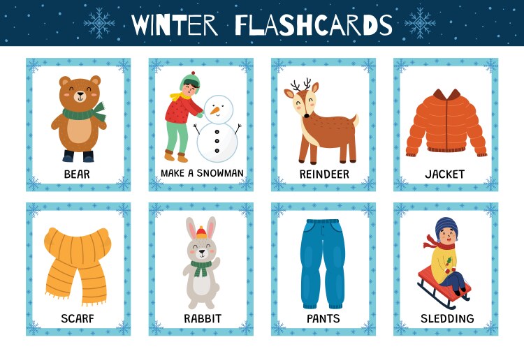 Winter flashcards collection for kids vector image