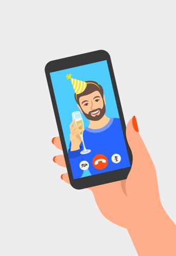 Celebration online together with friend video call vector image