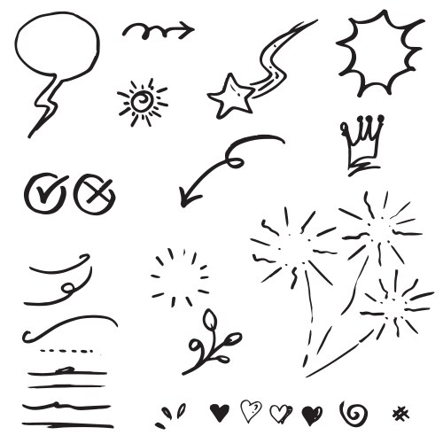 hand drawn set elements black on white vector image