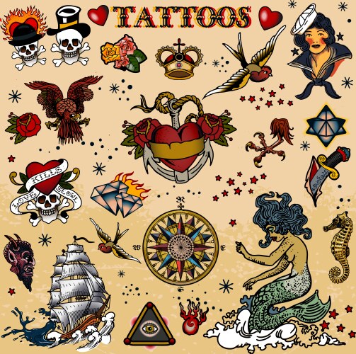 Tattoo set mini Royalty Free Vector Image - VectorStock