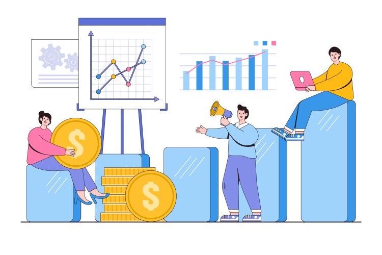Flat statistical and data analysis business graph vector image