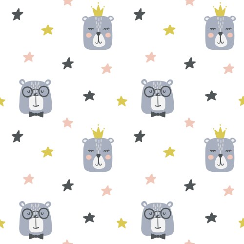 Scandinavian seamless pattern bear and fox Vector Image