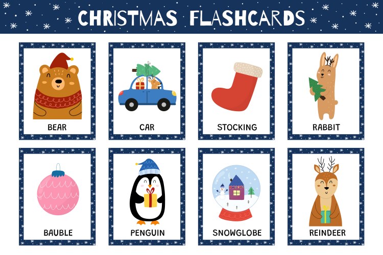 Christmas flashcards collection for kids vector image