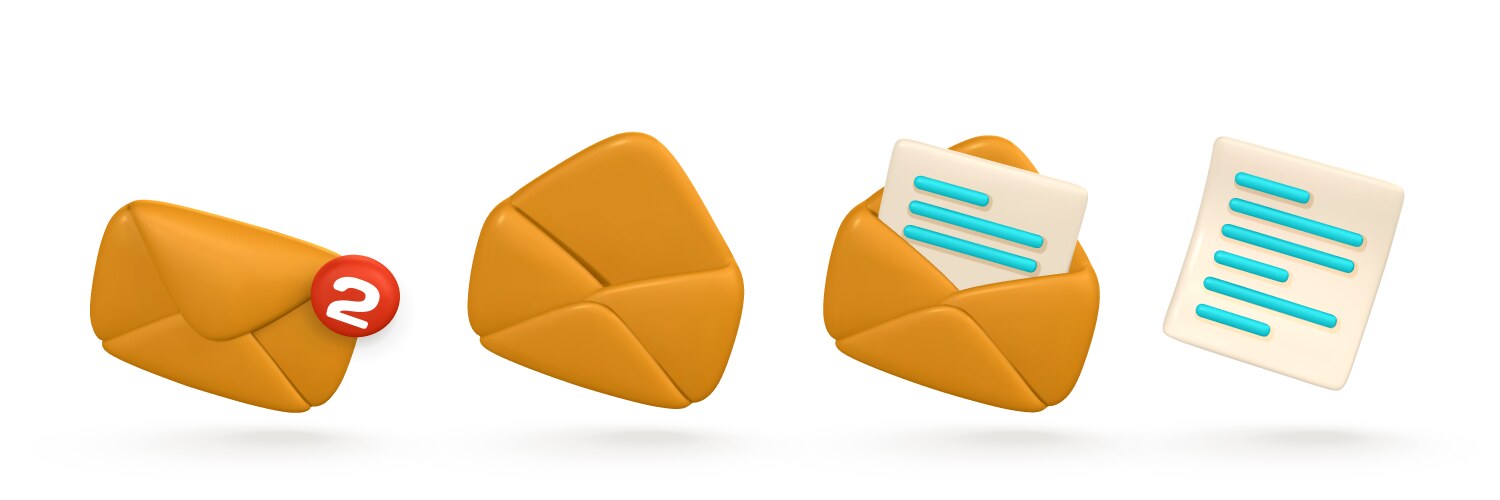 3d realistic mail envelope icon incoming vector