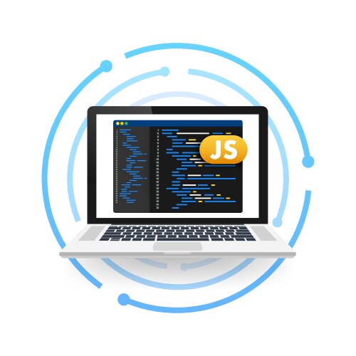 Laptop showing javascript code on screen vector image