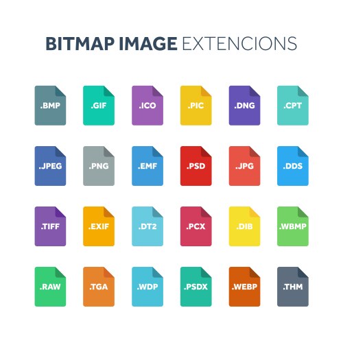 Flat style icon set bitmap image file type vector image