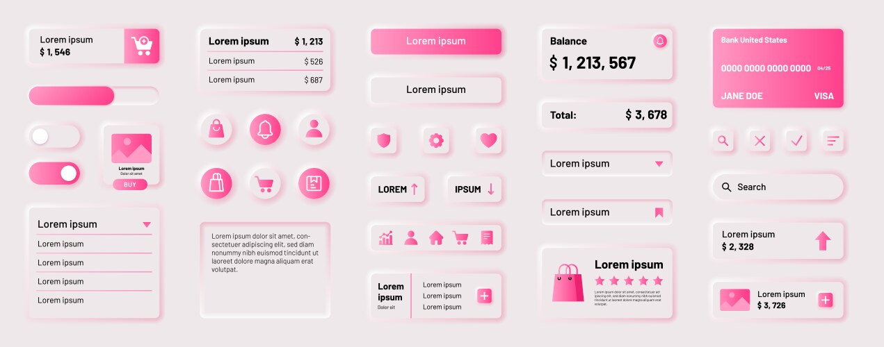 Ui elements app interface button mobile shop ux vector image