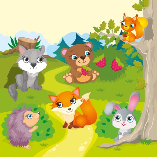 Cute wild animals cartoon in the jungle Royalty Free Vector