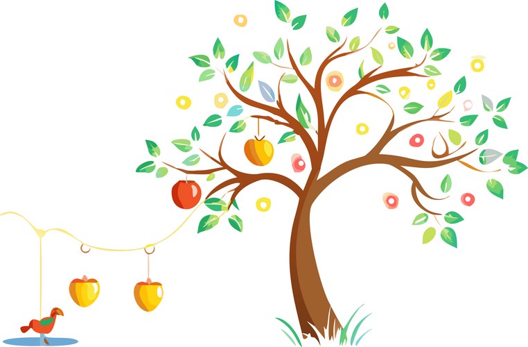 Fruit tree with glowing lanterns enchanting Vector Image