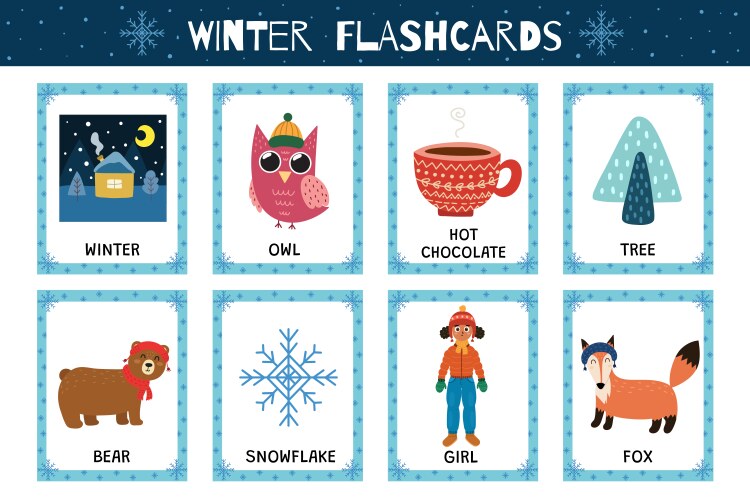 winter flashcards collection for kids vector image