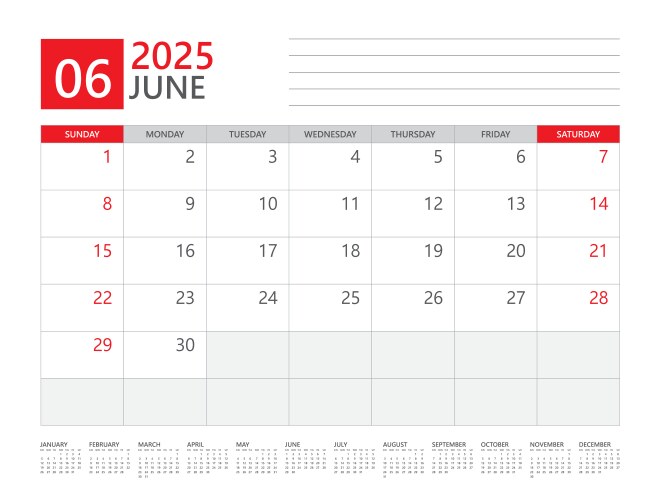 Calendar planner 2025- january 2025 year Vector Image