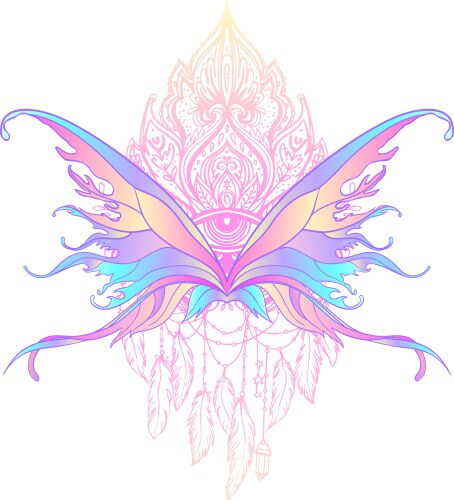 rainbow colors butterfly over sacred geometry sign vector image