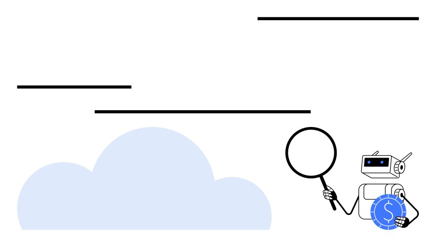 Robot inspecting cloud computing with magnifying vector image