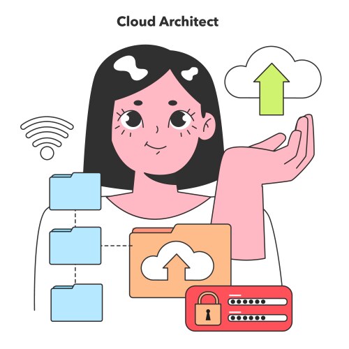 A cloud architect elevates data vector image