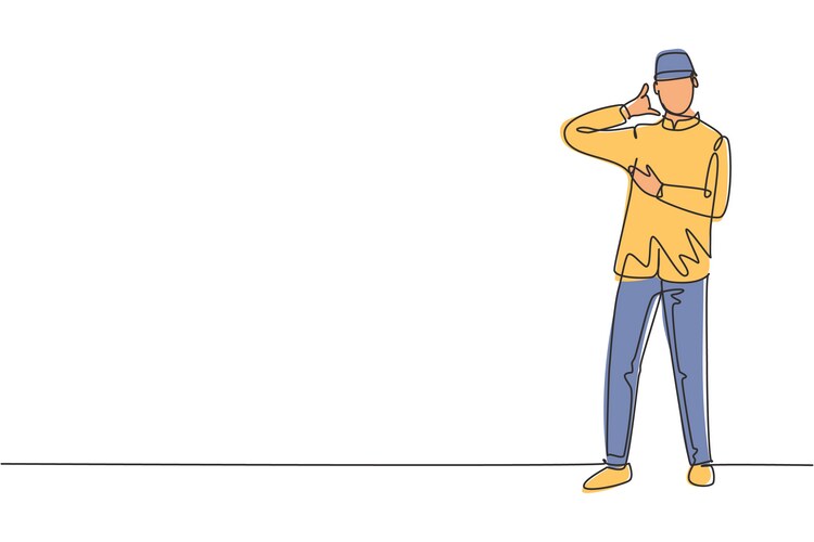 Single one line drawing hotel doorman stood Vector Image