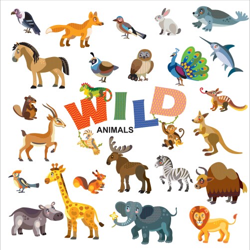 Big set with animals in cartoon style Royalty Free Vector