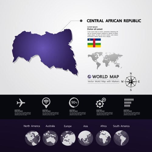 Central african republic flag and map Royalty Free Vector