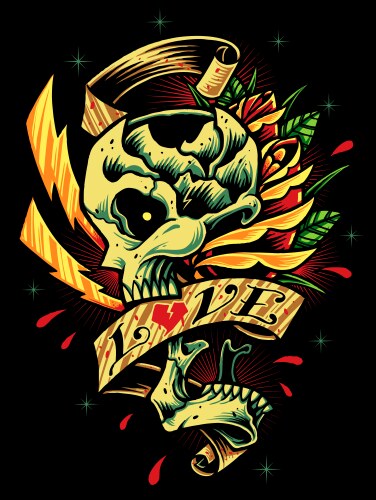 Skull with Roses and Ribbon Vector Image