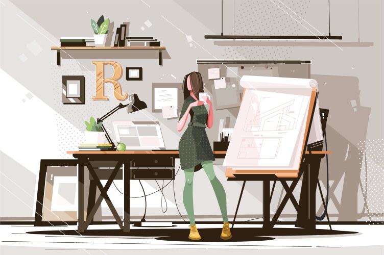 girl architect working on project vector image