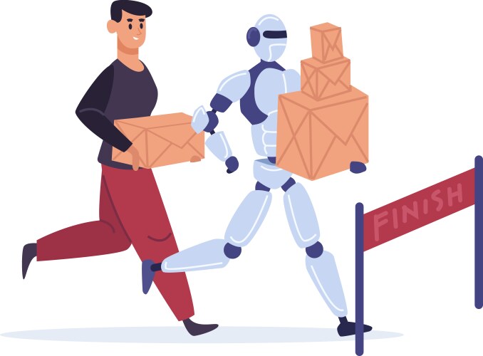 Red robot automation with wheel Royalty Free Vector Image